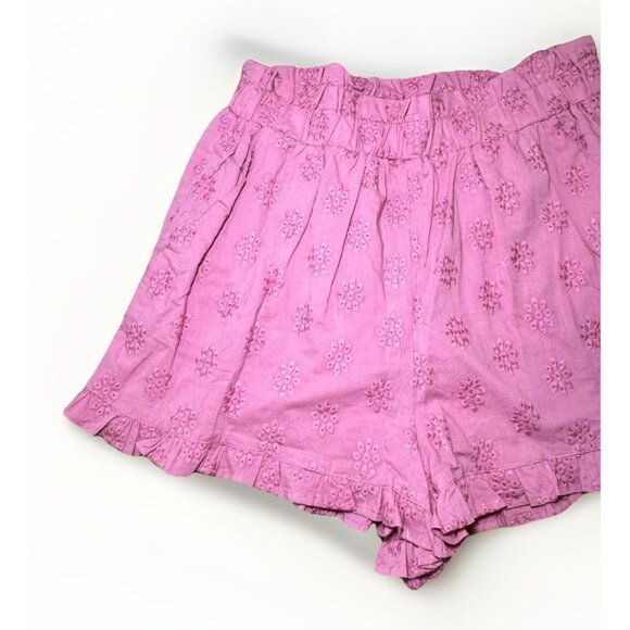 Primark Pink Boho Floral Cotton Elastic Waist Shorts- Size 8 US Embroidered - Picture 2 of 5
